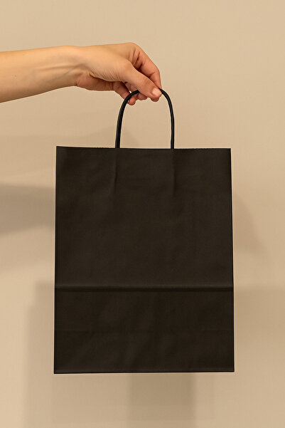 Çokaş Promosyon KARTON ÇANTA/BURGU SAPLI SİYAH - BEYAZ - CRAFT ÇANTA 19X8X24 CM (100 ADET)