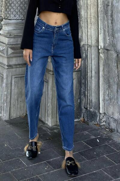 NEW LAVİVA Blugi Mom Jean cu talie înaltă albastră