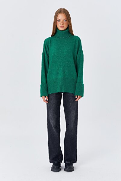 Mixray 6828 Model Green Pulover de tricotaj pentru femei - Gât dublu cu mâneci