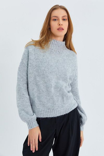 Mixray 6700 Model Grey Balloon Knitwear Pulover pentru femei - Guler Stand