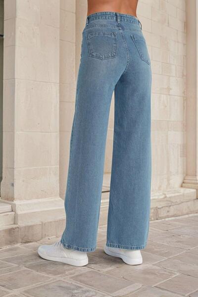 NEW LAVİVA Pantaloni albaștri cu picioare drepte, talie înaltă, blugi