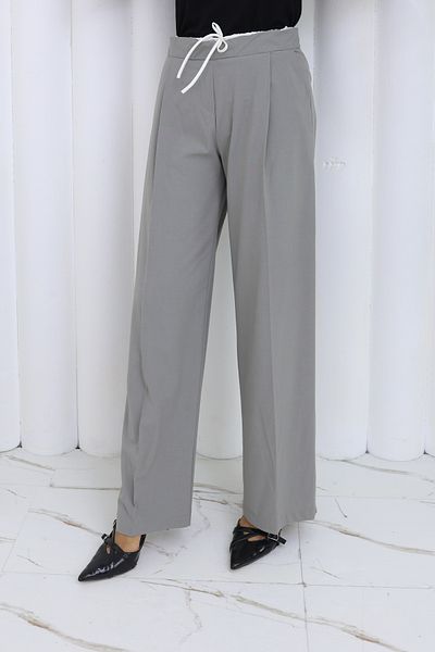 HANIMCA GİYİM Women's Pants with Fabric Belt, Side Pockets, Comfortable Fit, Full Length, Wide Leg