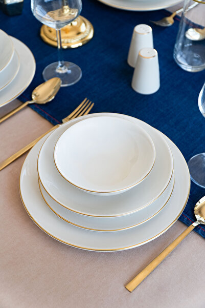 Heda Porselen Hayal Altın Yaldız 24 Parça 6 Kişilik Porselen Yemek Takımı Kır...