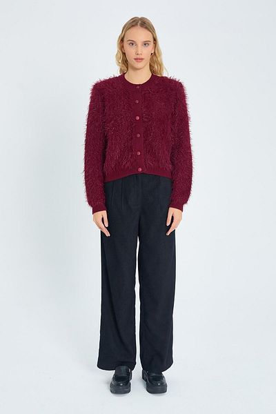 Mixray 6897 Claret Red Women's Knitwear Cardigan - Long Beard and Band Detail