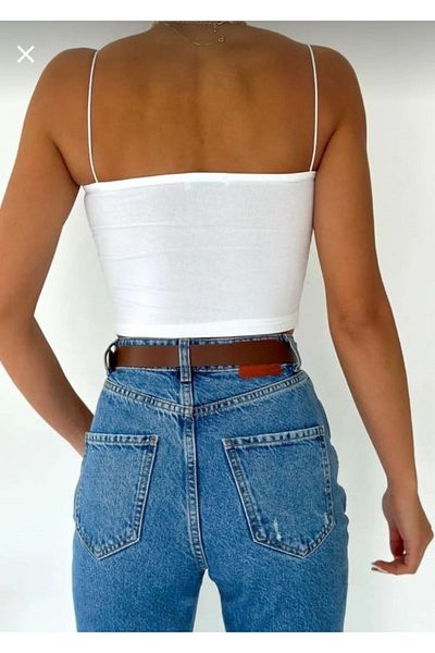 İpeqCollection Bluză Bustieră Crop Căptușită cu Bretele Set de Două Alb-Negru