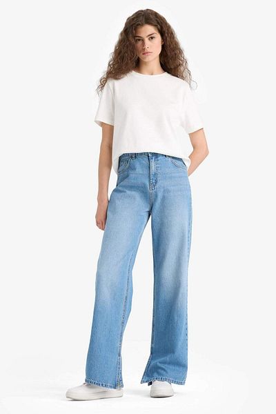 DeFacto Παντελόνι 90s Wide Leg Ψηλόμεσο Μακριά Τζιν Πλυμένο E9105ax25au