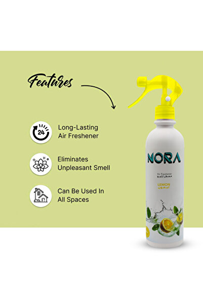 Nora Lemon Air Freshener Spray, 460ml, Long-lasting Scent For Home, Office, And Car Use
