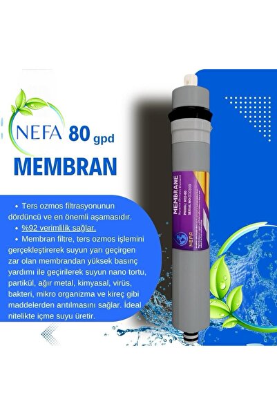 Nefa Su Arıtma Cihazı Ana Filtresi, Membran Filtre, 80 GPD, Üstün Verimlilik,...