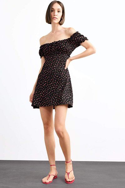 DeFacto A-Line Floral Wrap Short Sleeve Dress G0281Ax25Sm