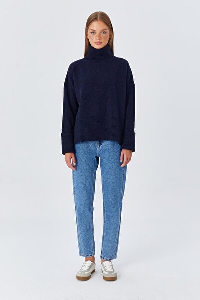 Mixray 6828 Pulover de damă cu mânecă dublă Fisherman Tricot, bleumarin