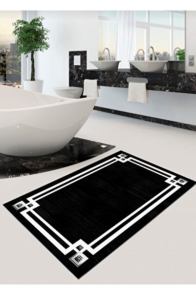 Ardizayn Talya - Black 70x120cm Non-Slip, Non-Spill, Cotton Woven Base Bathroom Rug