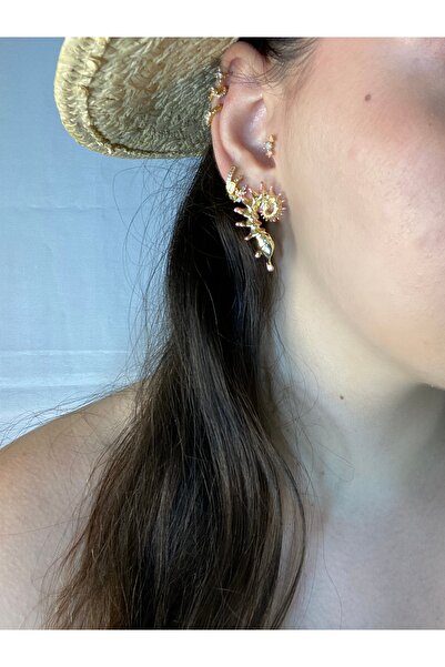 Tılsım Bijuteri Tılséa collection Altın Kaplama Döküm Tasarım Özel Boyalı Deniz Figürlü Küpe