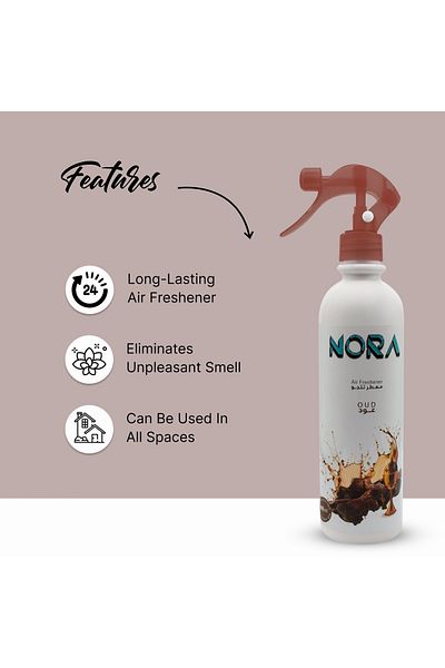 Nora معطر جو برائحة العود، 460 مل، رائحة تدوم طويلاً للاستخدام في المنزل والمكتب والسيارة