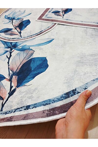 Ardizayn Watercolor - Non-Slip Base 3-Piece Round Bathroom Carpet, Bath Mat (100X100-60X60-40X60 cm Set of 3)