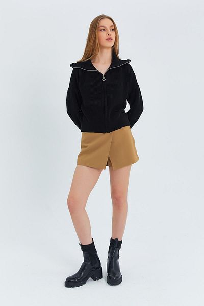 Mixray 6919 Women's Zippered Turtleneck Sweater Cardigan Black
