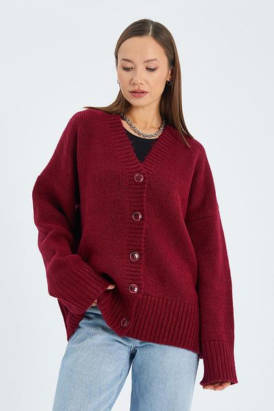 Mixray 6927 Claret Red Γυναικεία Πλεκτή Ζακέτα - Μαλακό και χαλαρό βασικό μοντέλο