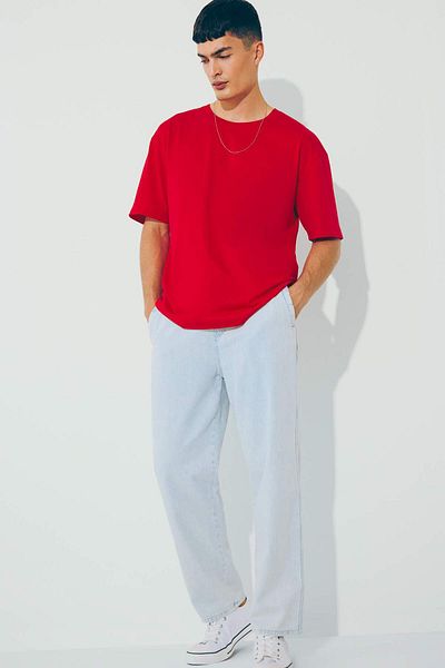DeFacto 100% Cotton Boxy Fit Crew Neck Basic Plain Short Sleeve T-Shirt D6070Ax25Sp