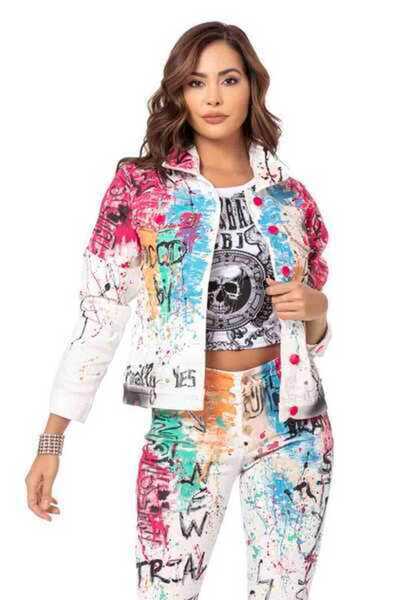 Cipo&Baxx Wj196 Gerçek El Boyama Beyaz Kot Ceket