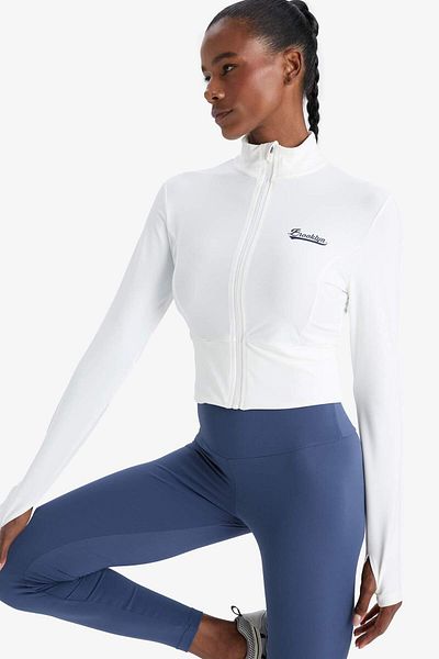 DeFacto DeFactoFit Slim Fit Slim Fit Guler stand Imprimat Cardigan cu fermoar E7717AX25AU