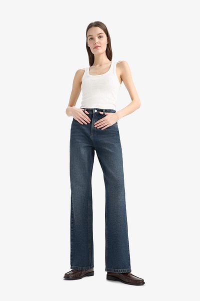 DeFacto 90's Wide Leg High Waist Straight Leg Long Jean Pants E7771Ax25Au