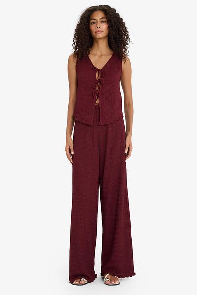 DeFacto Slim Fit Tight Fit V Neck Front Tie Wrap Sleeveless Blouse F7992Ax25Au