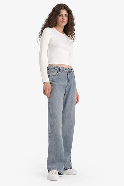 DeFacto Παντελόνι Straight Wide High Waist Long Jean Washable E9126AX25AU