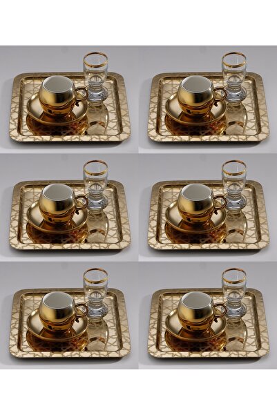 SİNİ Paslanmaz Çelik 6 Adet Kare Lüx Desenli Gold Ad-26 Kahve, Çay Sunum Serv...