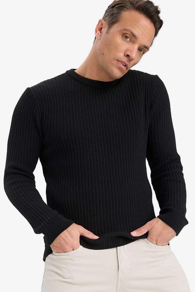 DeFacto Πλεκτό πουλόβερ με υφή με λαιμόκοψη Standard Fit E0811axns
