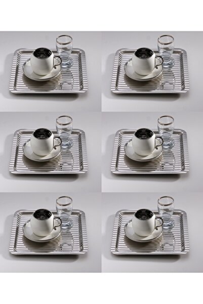 SİNİ Paslanmaz Çelik 6 Adet Kare Lüx Desenli Gümüş Ad-15 Kahve, Çay Sunum Ser...