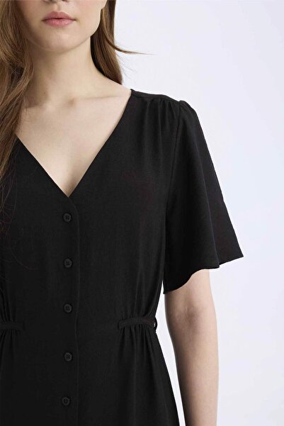 DeFacto Κοντομάνικο μίντι φόρεμα με λαιμόκοψη σε γραμμή Α E1128AX25SM