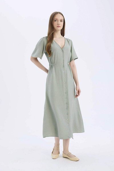 DeFacto A-Line V-Neck Short Sleeve Midi Dress E1128Ax25Sm