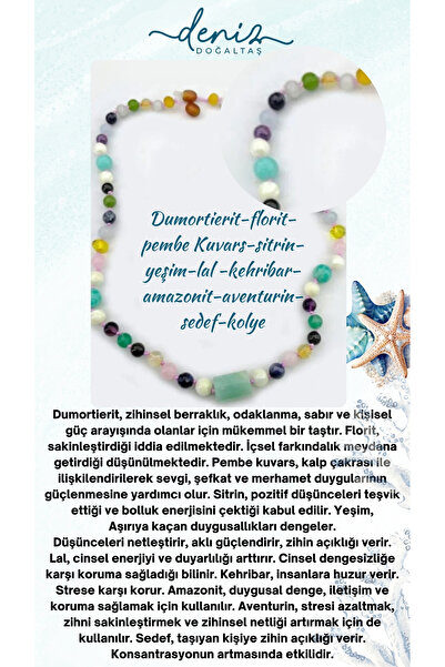 Deniz Doğal Taş قلادة من الدومورتييت الوردي والكوارتز - سيردين يشم لال عنبر أ...