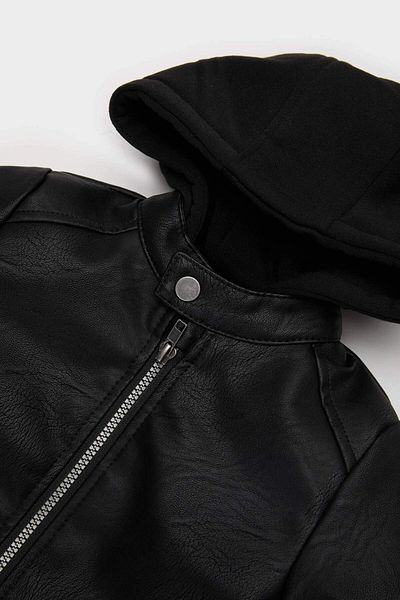 DeFacto Baby Boy Hooded Plush Lining Faux Leather Jacket Coat A2220A525Au