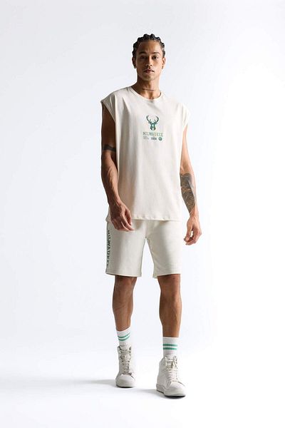 DeFacto DeFactoFit NBA Milwaukee Bucks Oversize Φαρδύ μονόχρωμο ποδηλατικό μπλουζάκι E4859AX25AU