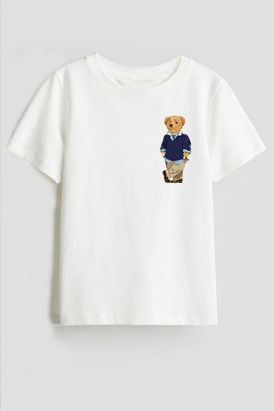 Monila Tricou unisex din bumbac cu imprimeu ursuleț pentru copii
