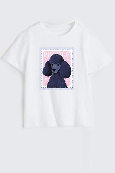 Monila Girl's Poodle Printed Cotton Crew Neck T-Shirt