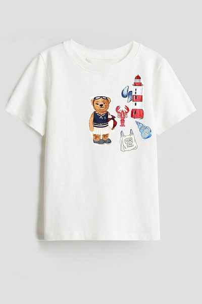 Monila Girl's Teddy Bear Printed Cotton Tshirt