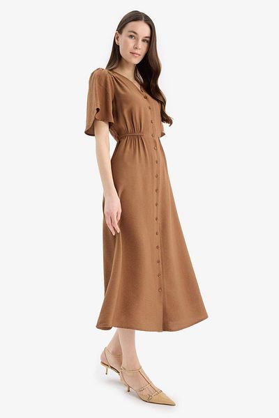 DeFacto A-Line V-Neck Short Sleeve Midi Dress E1128Ax25Sm