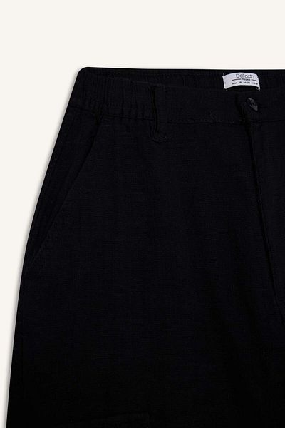 DeFacto 100% Cotton Relax Fit Linen Look Zipper Straight Leg Pants D9868Ax25Sp
