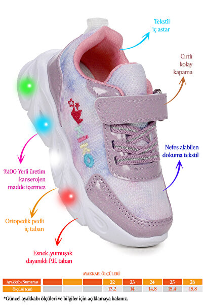 Kiko Kids Teno Cırtlı Işıklı Kız Bebek Spor Ayakkabı