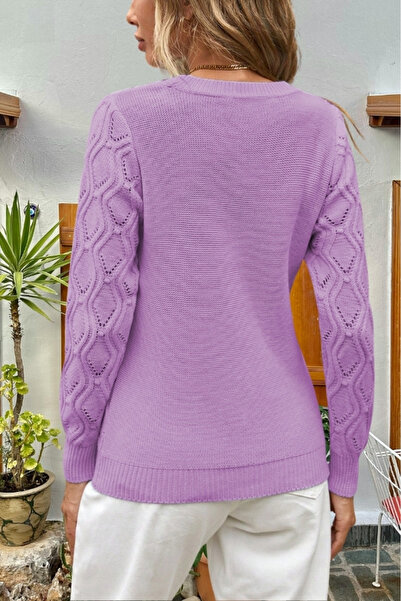 hanope Pulover de damă tricotat cu model ajurat, liliac