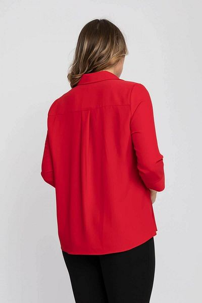 AYHAN Women's Red Buckle Crepe Blouse