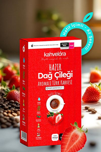 kahvelora 200g Mountain Strawberry Turkish Coffee - Soft Light Drink - Milky Sparkling Mountain Strawberry Flavored