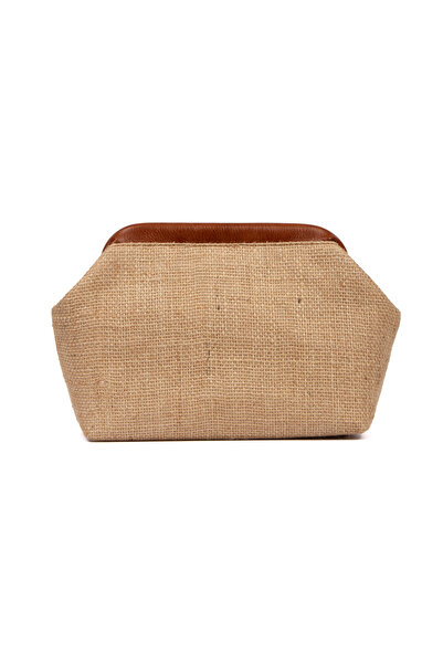 BAHELS Kadın Kahve Renk Detaylı Jüt Hasır Portföy & Clutch Çanta