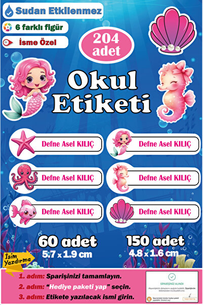 GSticker İsme Özel Okul Etiketi Kalem Defter Etiketi Sticker Kız Erkek Çocuk ...