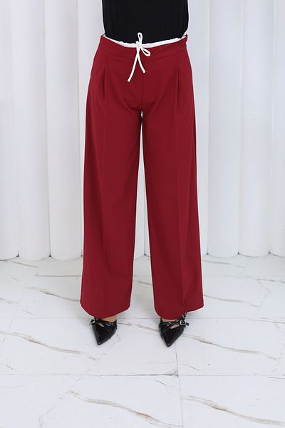 HANIMCA GİYİM Women's Pants with Fabric Belt, Side Pockets, Comfortable Fit, Full Length, Wide Leg