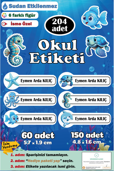 GSticker İsme Özel Okul Etiketi Kalem Defter Etiketi Sticker Kız Erkek Çocuk ...