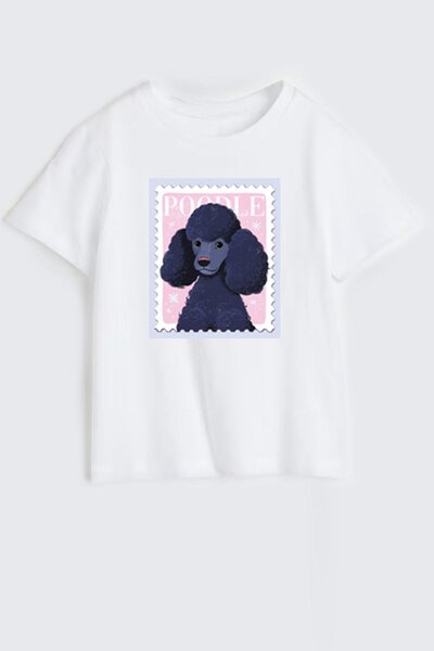 Monila Памучна тениска с кръгло деколте с щампа на пудел за момичета