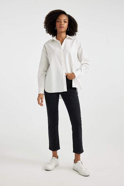 DeFacto Cămașă oversize cu mânecă lungă Oxford cu guler larg V2439AZ25SP