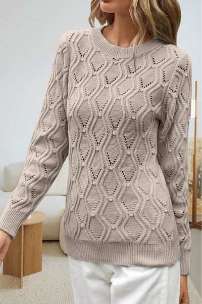 hanope Pulover de piatră tricotat pentru femei, cu modele ajurate